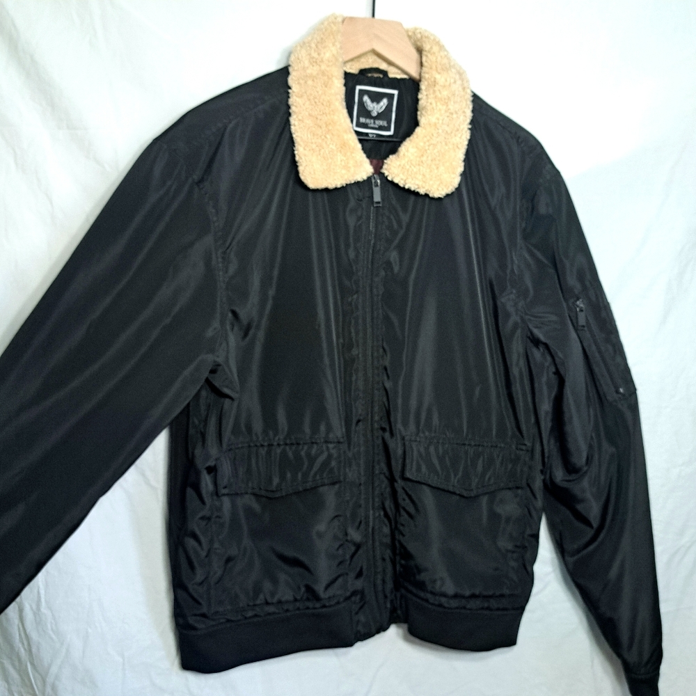 Bomber Style Jacket with Sherpa Collar by Brave Soul, London. - Picture 11 of 15